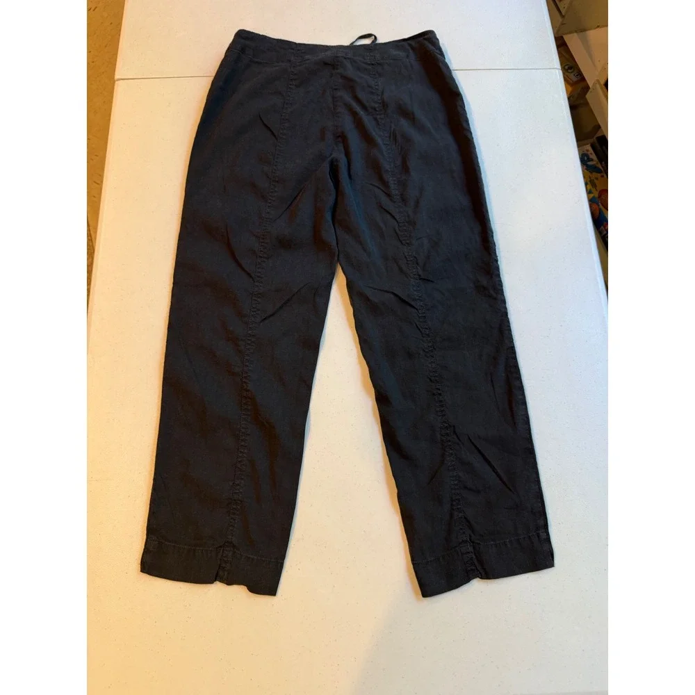 Eileen Fisher Linen Blend Cropped Utility Pants Womens 4 Black Draw Straight - Picture 8 of 11